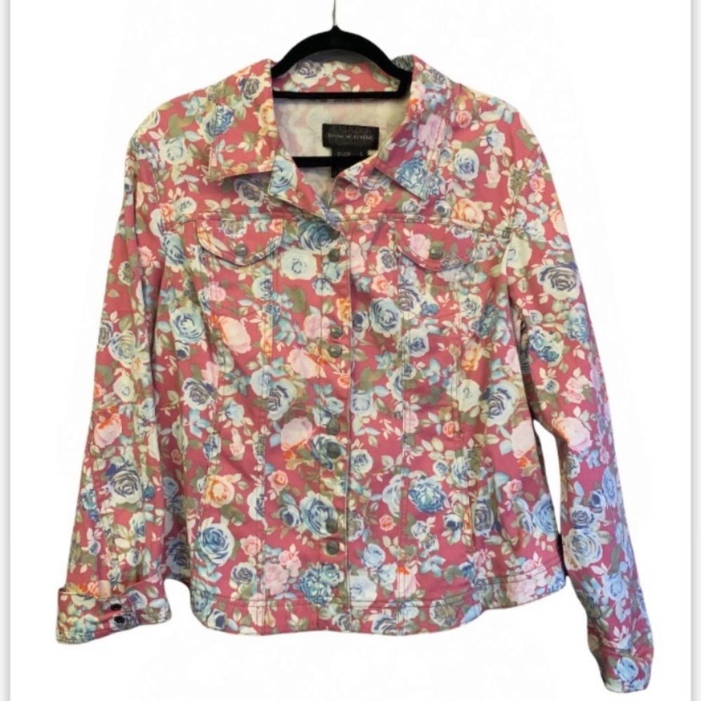Vintage pink floral print denim jacket
